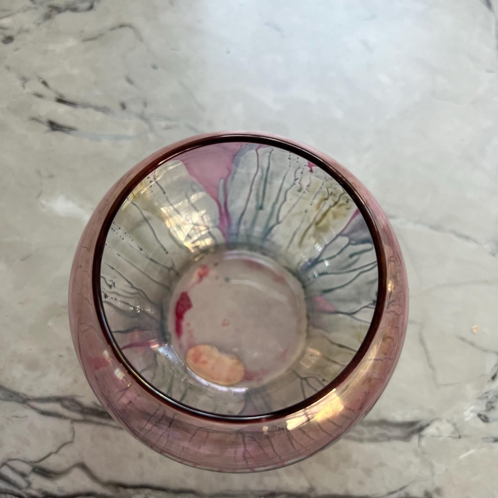 VTG Art Glass Rueven Nouveau Bowl Vase Satin Glass Unique Purple Abstract Design - Picture 4 of 8